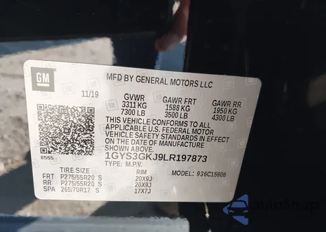 2020 Cadillac Escalade Esv 2Wd z USA, uszkodzony, nr VIN 1GYS3GKJ9LR197873